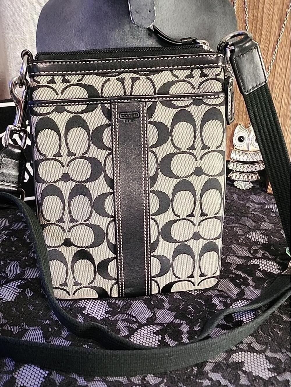 Coach Black and Cream Signature Canvas Crossbody